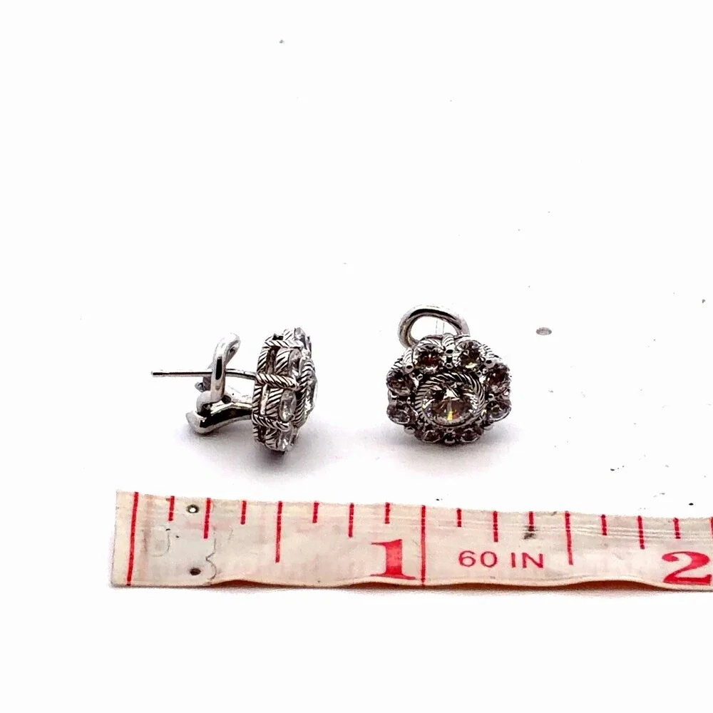 Designer Judith Ripka Sterling Silver Cubic Zirconia Flower Lever Back Earrings